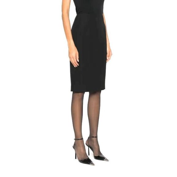 Gianni Versace ! Zipper Pencil Midi Skirt Black Solid Classic Back Size 8-10 - Picture 2 of 13